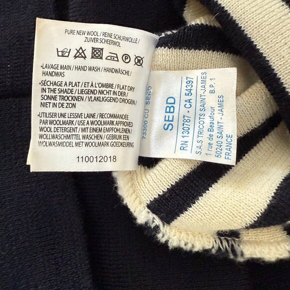 Saint James Wool Shift Dress Striped Long Sleeve with Crew Neck. - Picture 9 of 10